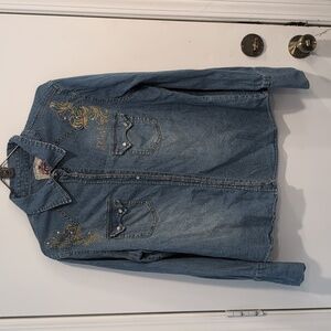 Country Royalty Pearl Snap Denim Shirt/Jacket Mickey Mouse Western Size XL